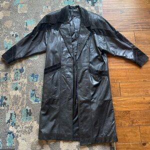 Preston & York Vintage Black Long Genuine Leather Trench Coat Suede Western SM